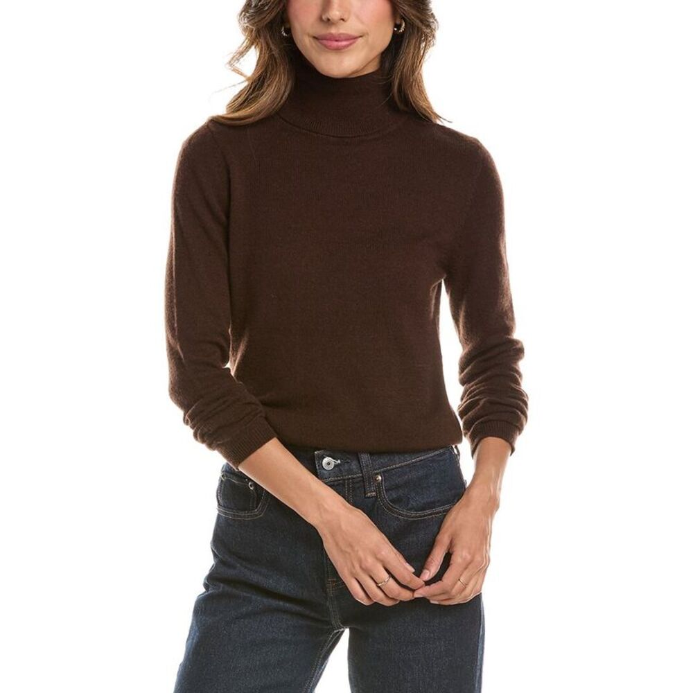 Forte Cashmere Womens  Basic Turtleneck 100% Cashmere Pullover, Brown